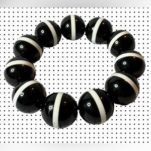 Large Chunky Beads Stretch Bracelet Black with White Stripe
